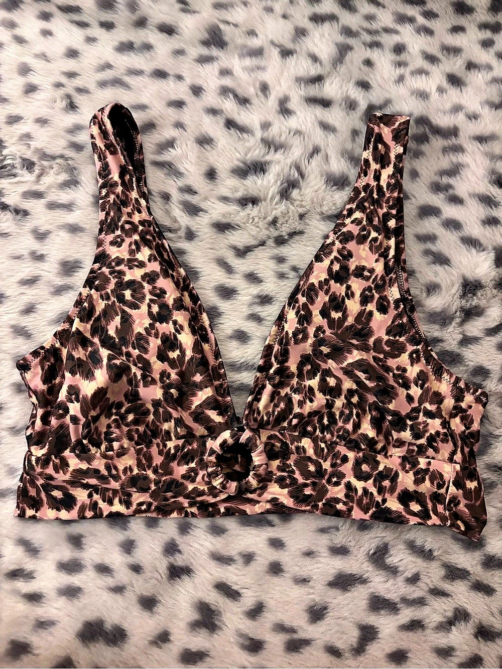 Aerie Longline Plunge Leopard Ring Bikini Top brown & Black Large